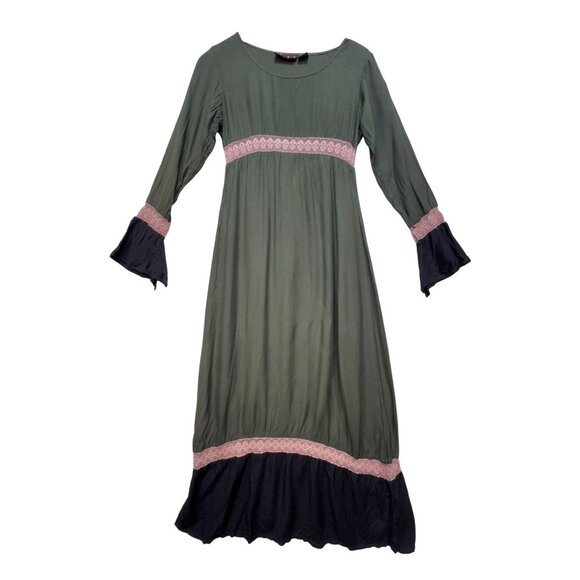 Funky People Womens Maxi Dress Size S Green Boho Lace Bell Sleeves Retro Hippie - Picture 1 of 13